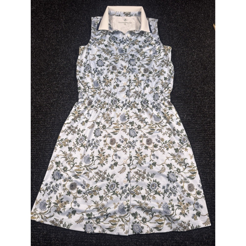 Tuckernuck Dress Womens XS Blue Floral Sleeveless Button Front Collared A-Line